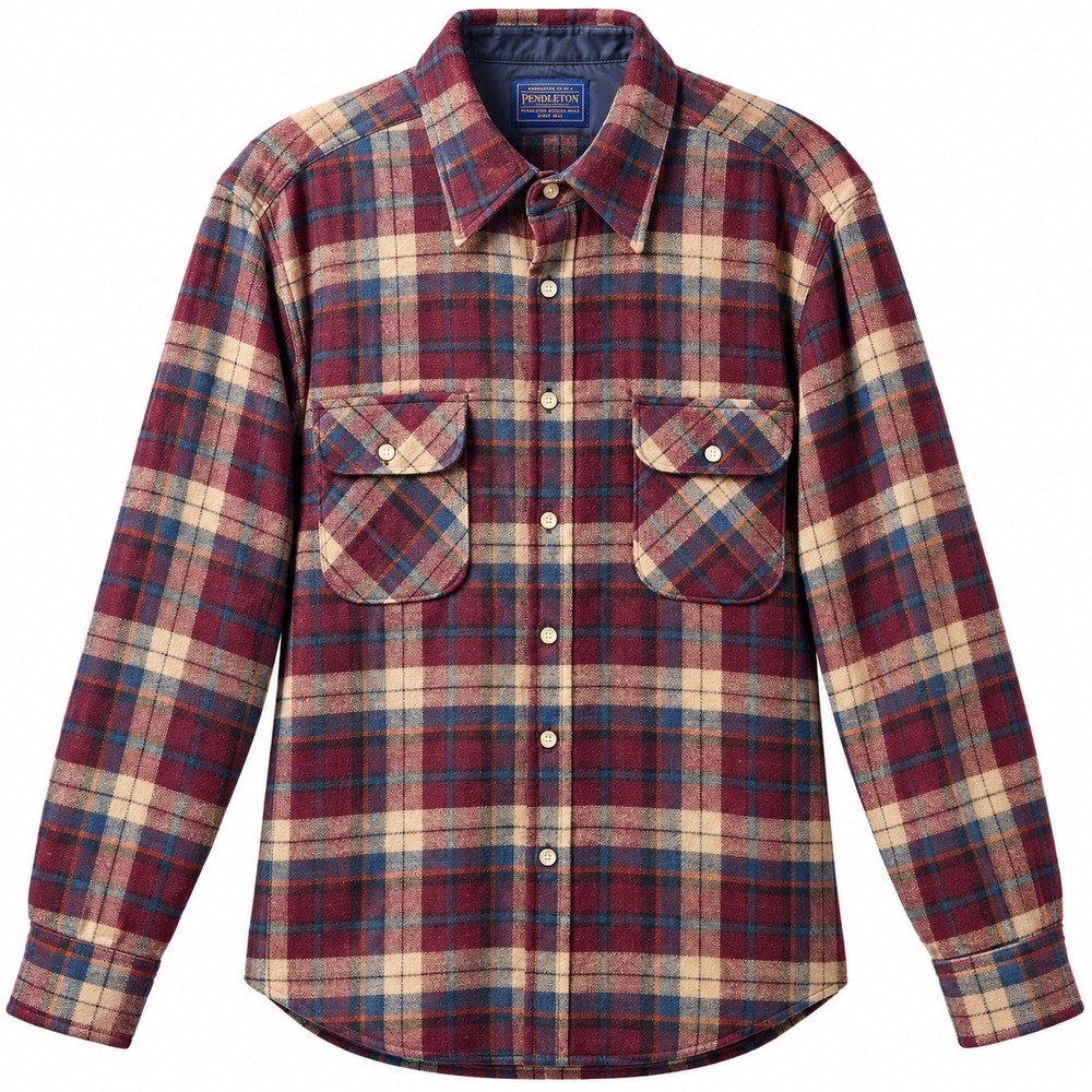 Vtg PENDLETON 100% Virgin Wool Button-Up Shirt Sz XL Burgundy Plaid Pockets USA